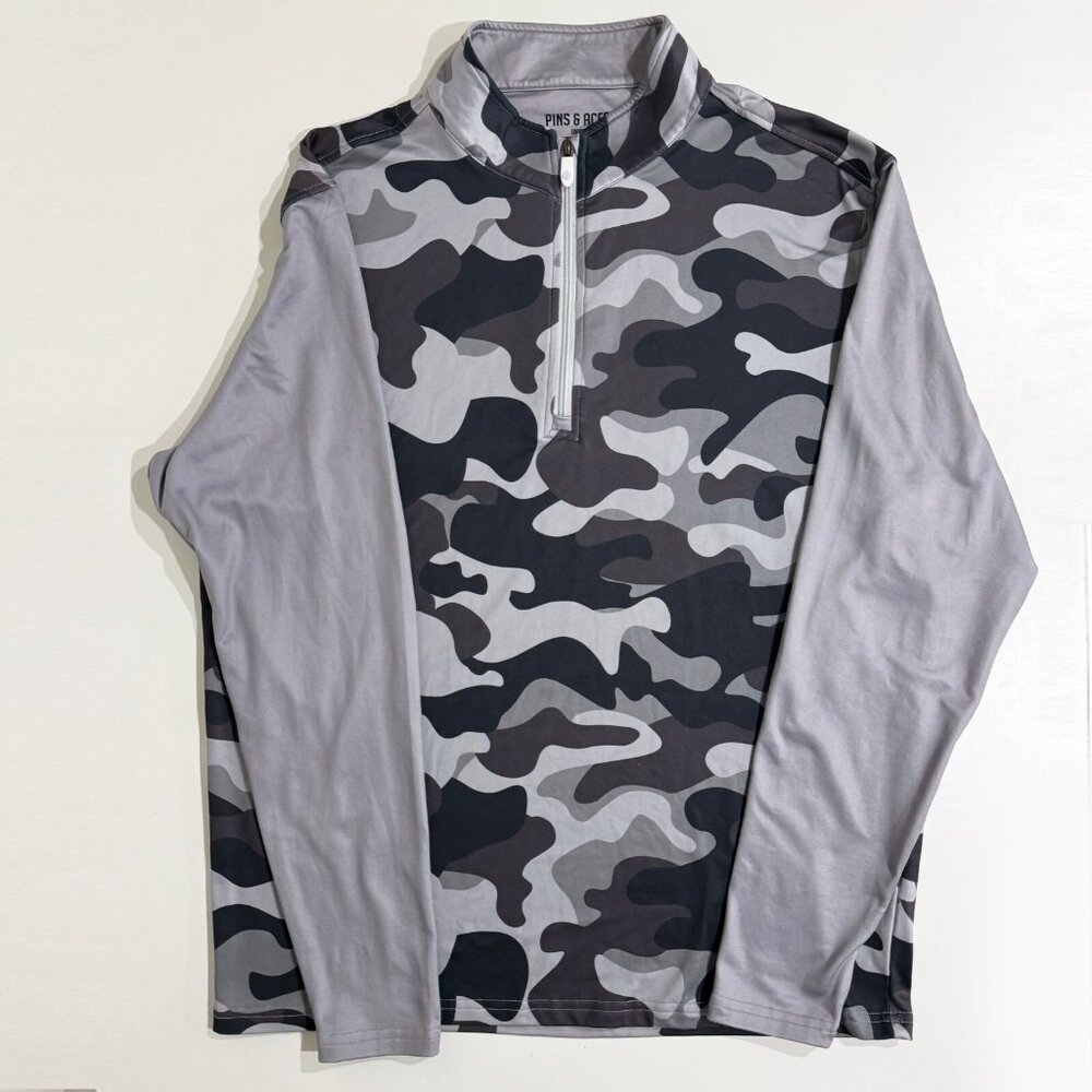 Pins & Aces Mens 1/2 Zip Gray Camo Golf Jacket Size L